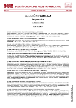 Actos De LAS PALMAS Del BORME Núm. 137 De 2020