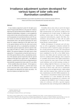 Irradiance Adjustment System Developed for Various Types of Solar Cells and Illumination Conditions