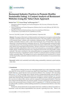 Restaurant Industry Practices to Promote Healthy Sustainable Eating: a Content Analysis of Restaurant Websites Using the Value Chain Approach