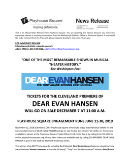 Dear Evan Hansen Will Go on Sale December 7 at 11:00 A.M