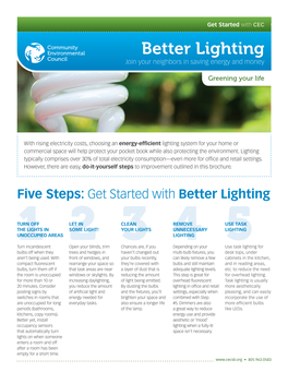 Better Lighting Council Join Your Neighbors in Saving Energy and Money