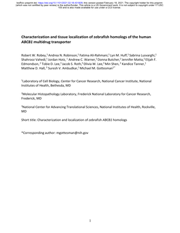 Characterization and Tissue Localization of Zebrafish Homologs of the Human ABCB1 Multidrug Transporter