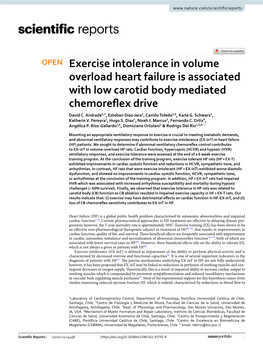 Exercise Intolerance in Volume Overload Heart Failure Is Associated with Low Carotid Body Mediated Chemorefex Drive David C