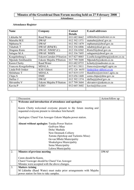 Grootdraai Dam Forum Minutes