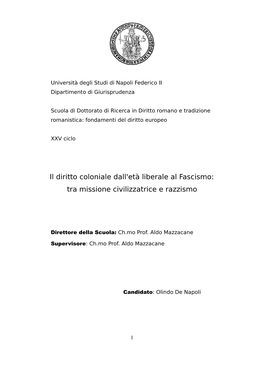 Il Diritto Coloniale Dall'età Liberale Al Fascismo: Tra Missione Civilizzatrice E Razzismo