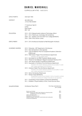 Daniel Marshall Curriculum Vitae - Aug 2015