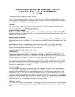 The Cwe Business Community Improvement District Minutes of the Meeting of the Commission July 21, 2020