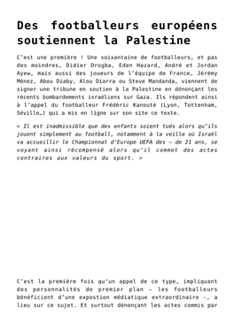 Des Footballeurs Européens Soutiennent La Palestine