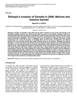 Ethiopia's Invasion of Somalia in 2006: Motives and Lessons Learned