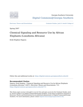 Chemical Signaling and Resource Use by African Elephants (Loxodonta Africana)