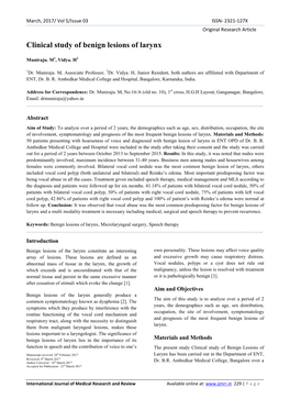 Clinical Study of Benign Lesions of Larynx