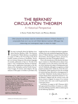 THE BJERKNES' CIRCULATION THEOREM a Historical Perspective