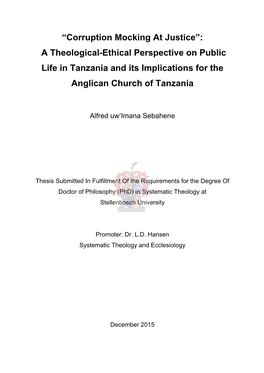 “Corruption Mocking at Justice”: a Theological-Ethical Perspective on Public Life in Tanzania and Its Implications for The