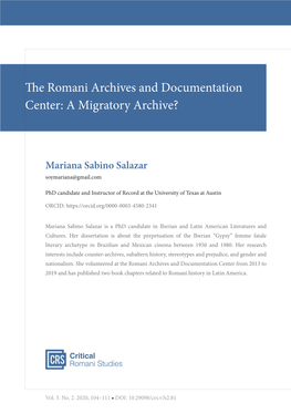 The Romani Archives and Documentation Center: a Migratory Archive?