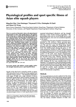 Physiological Profiles and Sport Specific Fitness of Asian Elite Squash Players