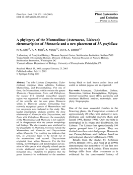 A Phylogeny of the Munnoziinae (Asteraceae, Liabeae): Circumscription of Munnozia and a New Placement of M