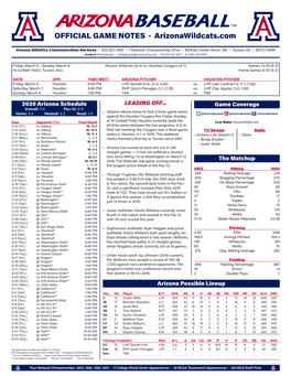 OFFICIAL GAME NOTES · Arizonawildcats.Com