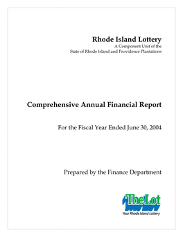 Rhode Island Lottery a Component Unit of the State of Rhode Island and Providence Plantations