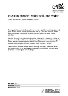Music in Schools Wider Still and Wider by Ofsted 2012
