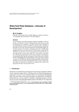 Wide-Field Plate Database: a Decade of Development∗