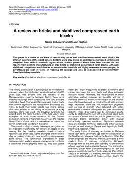 A Review on Bricks and Stabilized Compressed Earth Blocks