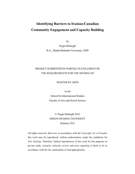 Barriers to Iranian-Canadian Community Engagement and Capacity Building