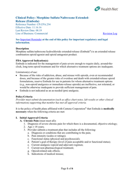 Clinical Policy: Morphine Sulfate/Naltrexone Extended- Release (Embeda)