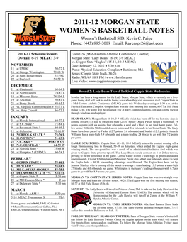 2011-12 Morgan State Women's Basketball Notes