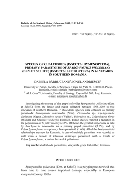 Primary Parasitoids of Sparganothis Pilleriana (Den