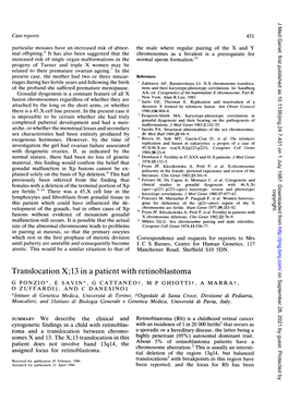 Translocation X;13 in a Patient with Retinoblastoma on September 28, 2021 by Guest