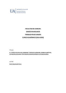 Facultad De Ciencias Grado En Biología Trabajo Fin De Grado Curso Académico [2019-2020]