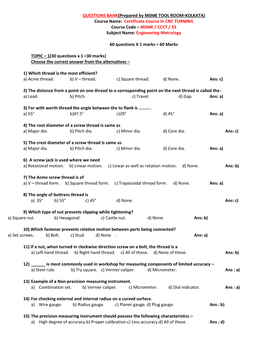 MCQ of Engineering Metrology