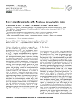 Environmental Controls on the Emiliania Huxleyi Calcite Mass