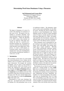 Determining Word Sense Dominance Using a Thesaurus