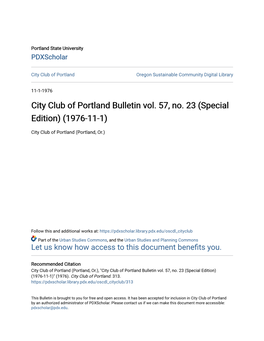 City Club of Portland Bulletin Vol. 57, No. 23 (Special Edition) (1976-11-1)