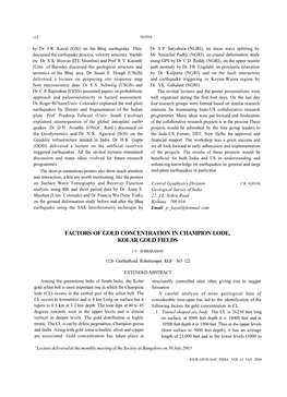 Factors of Gold Concentration in Champion Lode, Kolar Gold Fields