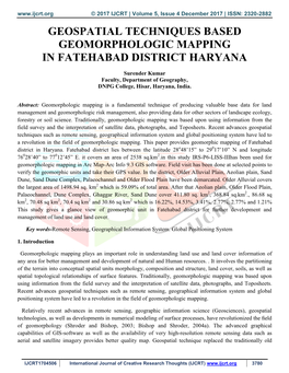 Geospatial Techniques Based Geomorphologic Mapping in Fatehabad District Haryana