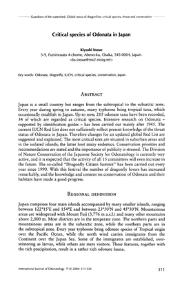 Critical Species of Odonata in Japan