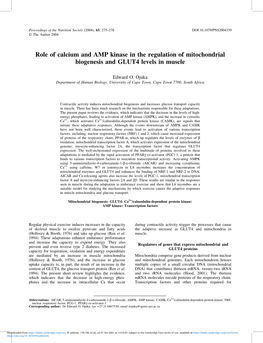 Role of Calcium and AMP Kinase in the Regulation of Mitochondrial Biogenesis and GLUT4 Levels in Muscle