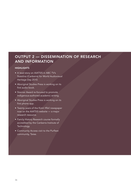 OUTPUT 2 — Dissemination of Research and Information