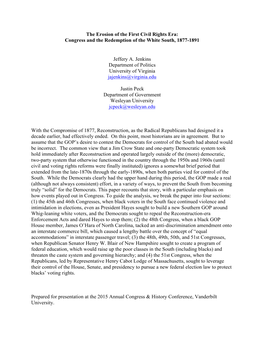 The Erosion of the First Civil Rights Era: Congress and the Redemption of the White South, 1877-1891