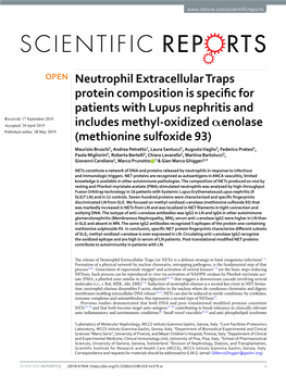 Neutrophil Extracellular Traps Protein Composition Is Specific for Patients