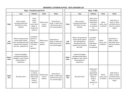 BOYS UNIFORM LIST Boys - Preschool and Pre-K Boys - K-8Th