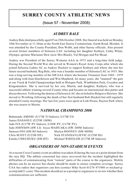 SURREY COUNTY ATHLETIC NEWS (Issue 57 - November 2008)