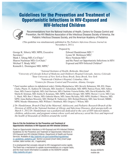 Guidelines for the Prevention and Treatment of Opportunistic Infections in HIV-Exposed and HIV-Infected Children