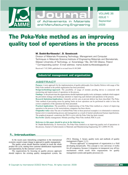 The Poka-Yoke Method As an Improving Quality Tool of Operations in the Process