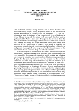 Bahnr 1:10-23 Open to Closed: the Growth of Exclusivism Among Brethren in Britain 1848-1953