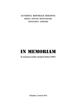 IN MEMORIAM În Memoria Eroilor Căzuţi La Nistru (1992)