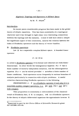 Algebraic Topology and Operators in Hilbert Space