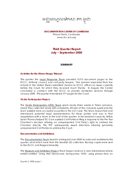 Third Quarterly Report, July – September, 2008